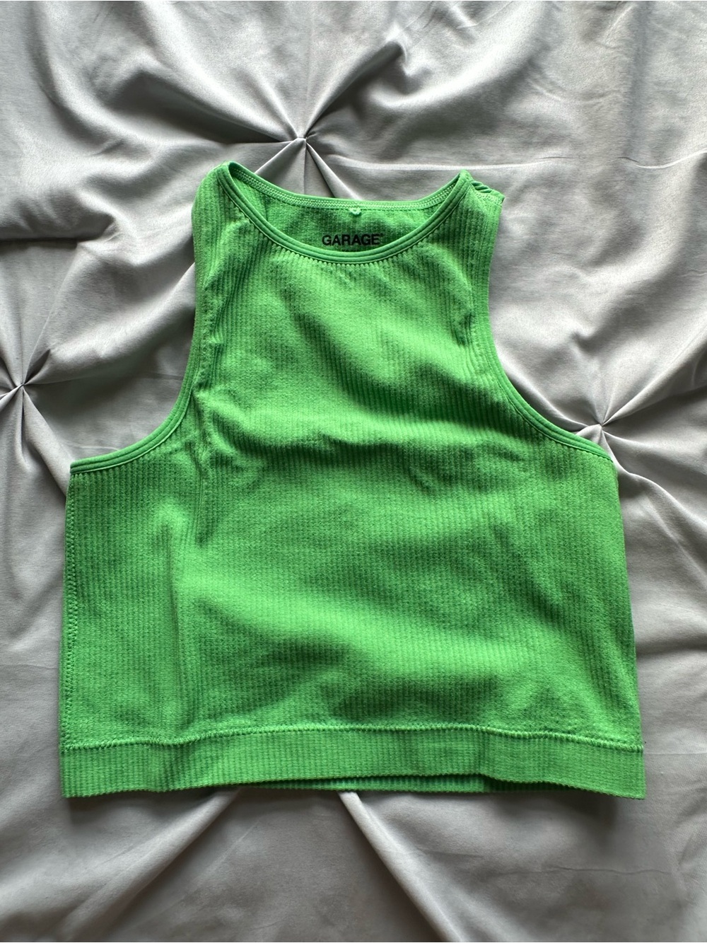 Garage Neon Green Ribbed Cropped Tank Top